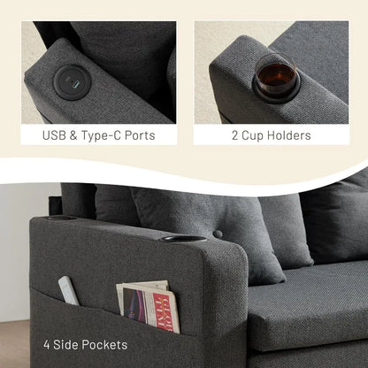Sleeper Sofa Loveseat, Pull Out Couch with Cup Holder & USB Function