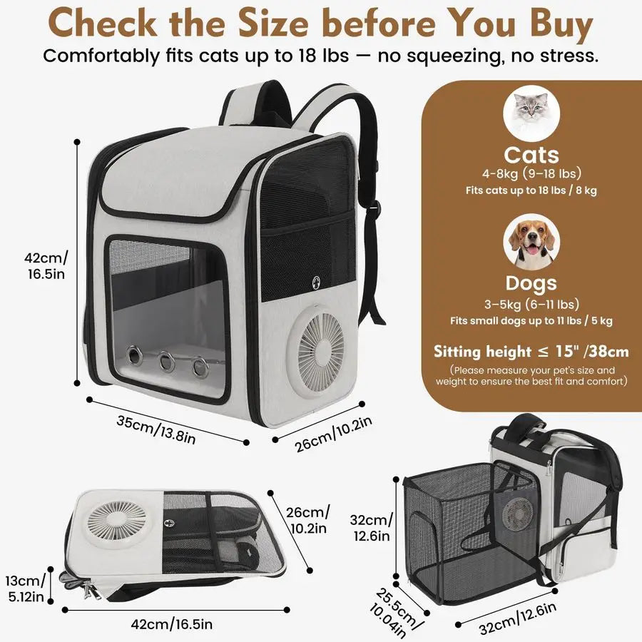 Expandable Cat Carrier Backpack for Cats and Small Dogs