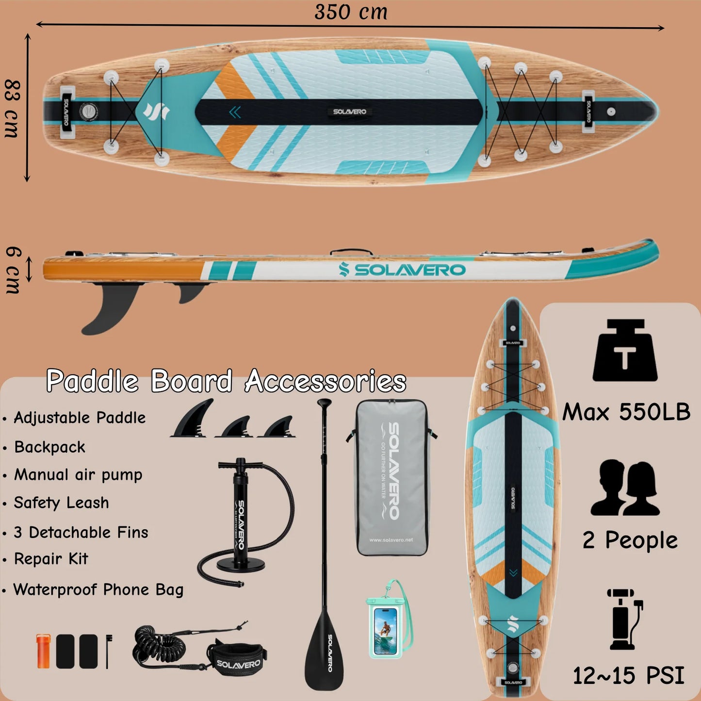Inflatable Paddle Board with Premium Accessories, Suitable for Sea or Lake