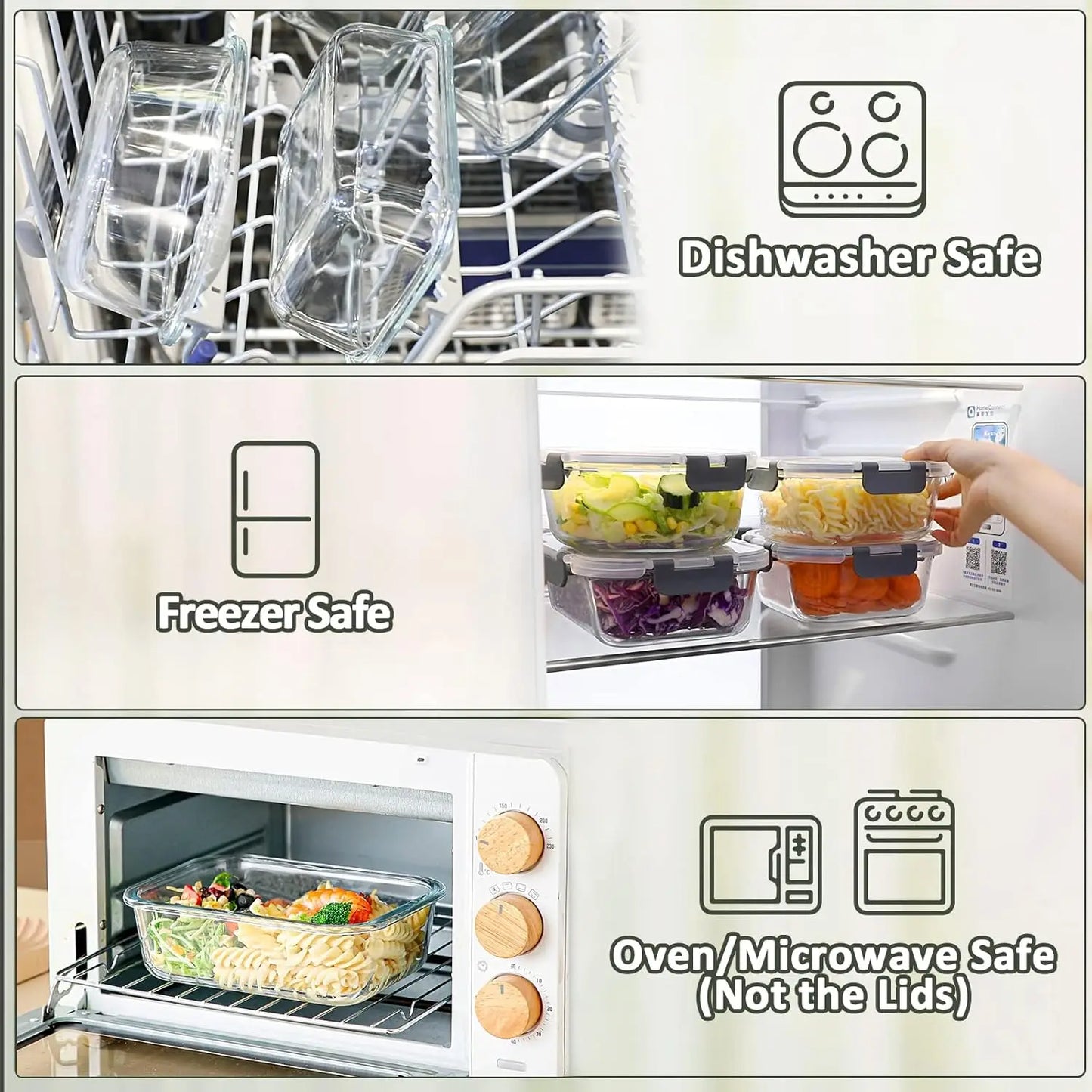 10-Pack Glass Meal Prep Containers with Lids, Airtight, Microwave, Oven, Freezer & Dishwasher safe