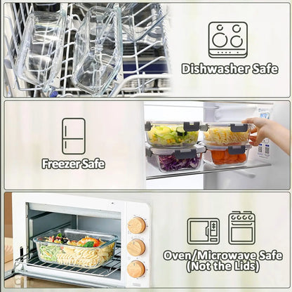 10-Pack Glass Meal Prep Containers with Lids, Airtight, Microwave, Oven, Freezer & Dishwasher safe