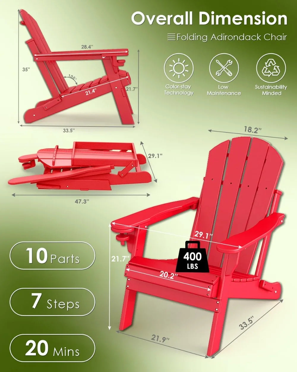 Foldable Adirondack Chairs Set of 2