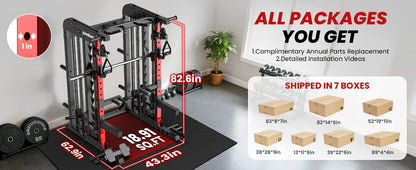 Power Cage Smith Machine with 2000LB Squat Rack Cable System