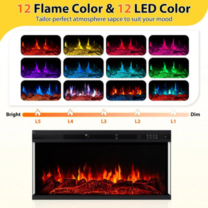 Fireplace TV Stand Media Console Glass Door Storage