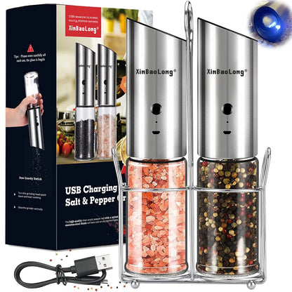 2pcs electric salt and pepper grinder set, rechargeable