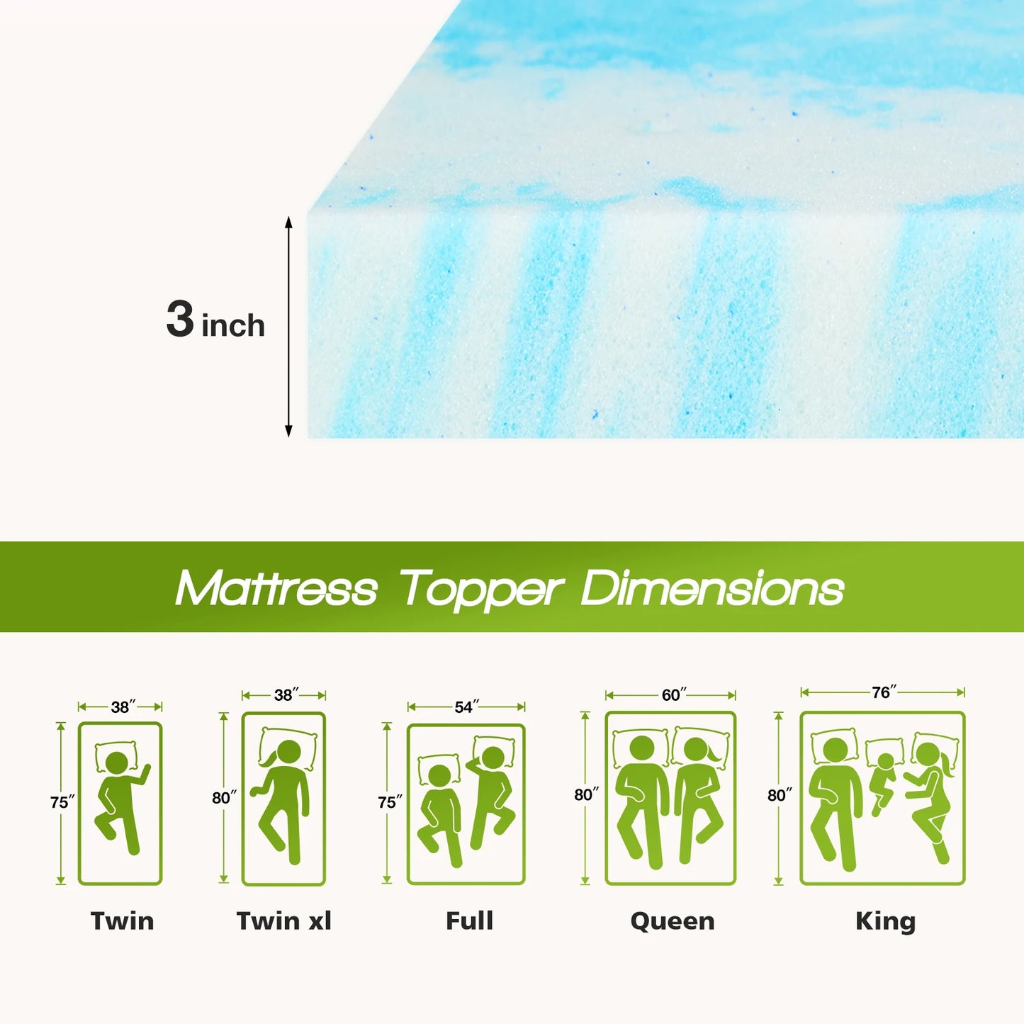 Memory Foam Mattress Topper Thick Gel, Cooling, Soft and Breathable
