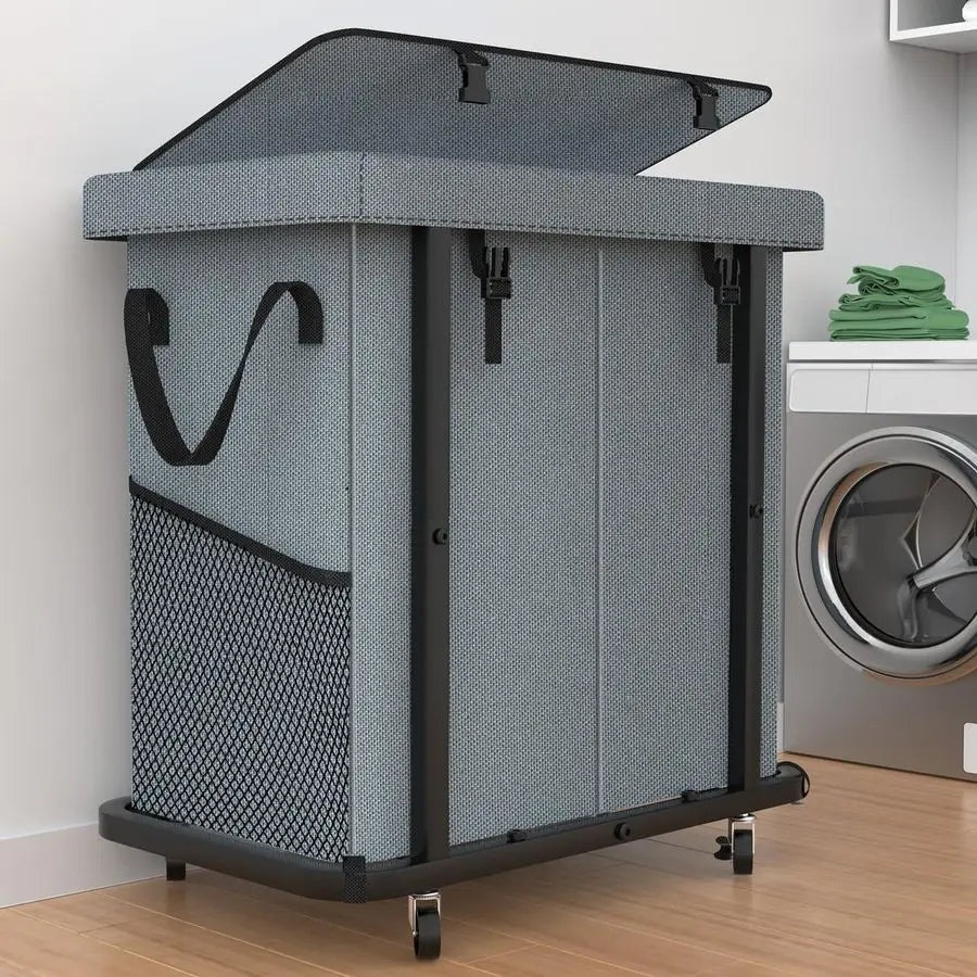 Gal190L High Grade Large Laundry Basket with Wheels, Rolling Laundry Hamper, Laundry Cart with Metal Frame and Removable Bag Des