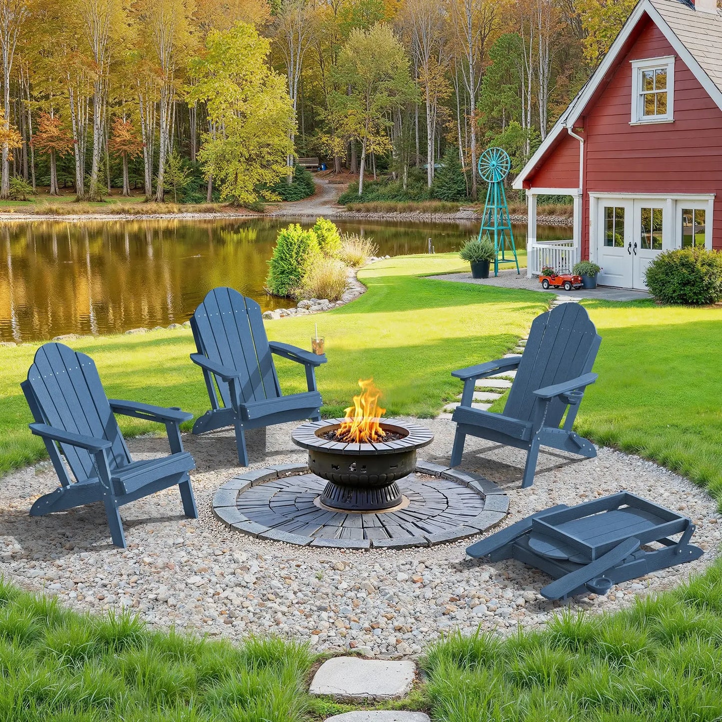 Folding Adirondack Chair, Set of 4, Cup Holder