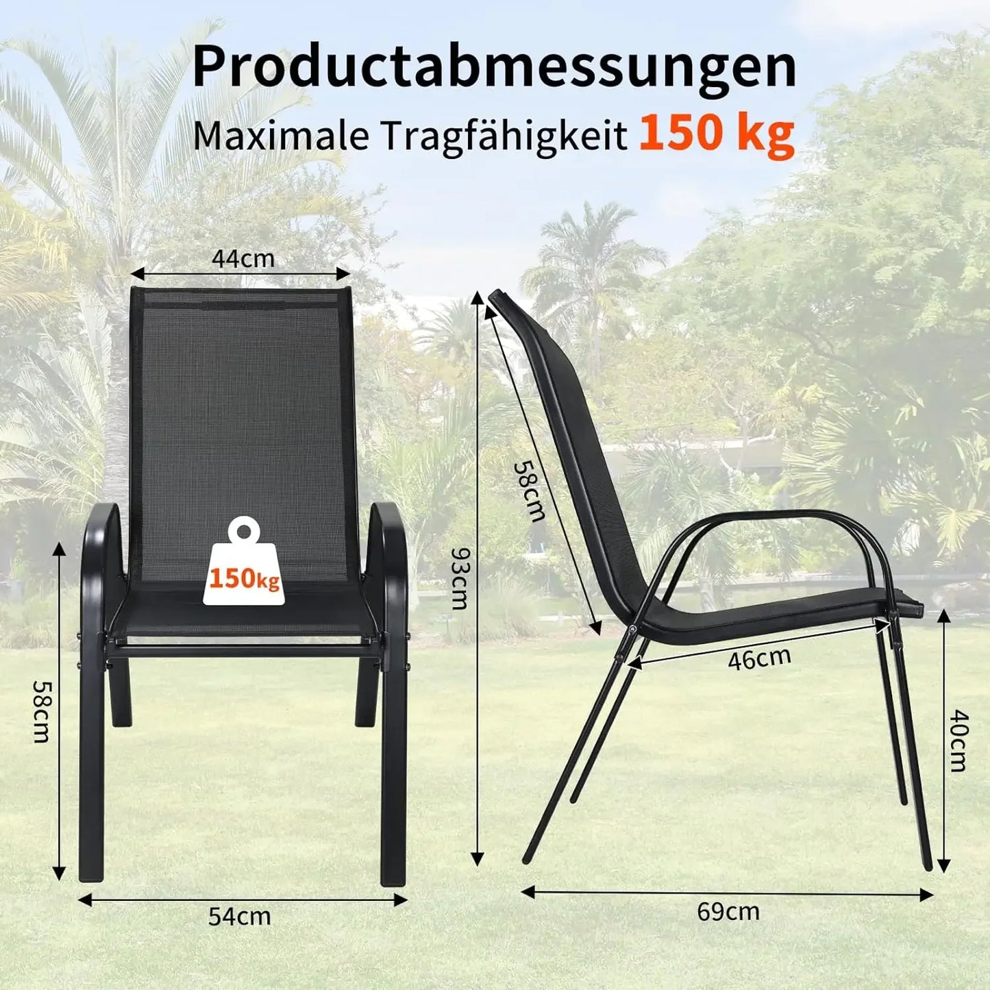 4PCS Garden Chairs Steel-iron+Teslin Fabric Folding High Back Balcony Chair Camping Chair Outdoor Seating Group Load 150kg Black