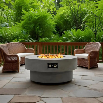 34-inch Round Propane Fire Pit Table, with Burner Lid, Glass Rocks, and Cover