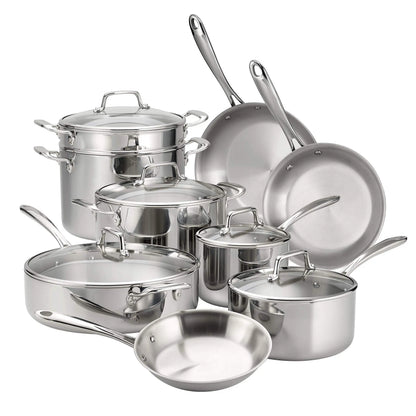 Stainless Steel 14-Piece Cookware Set with Glass Lids, Induction-Ready