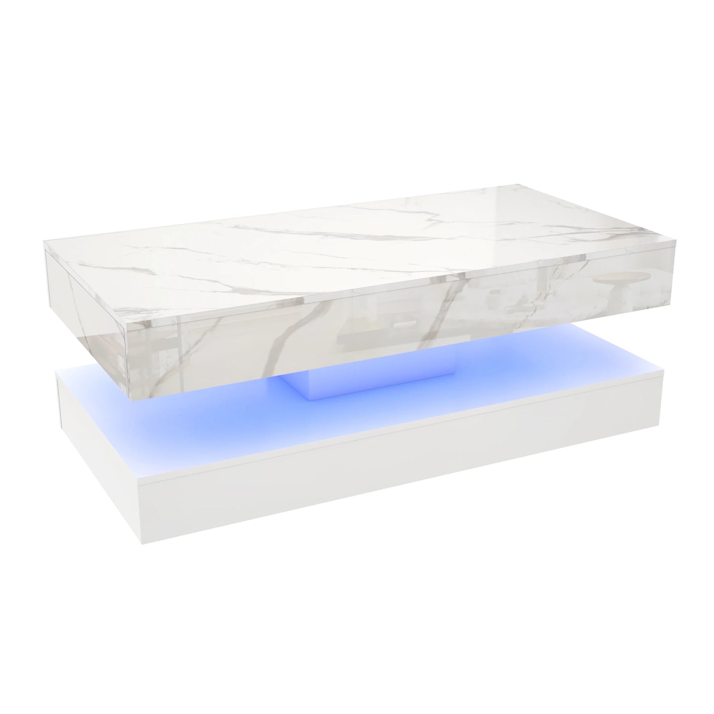 Coffee Table with LED lights, Double-Layer Design with Storage Drawers
