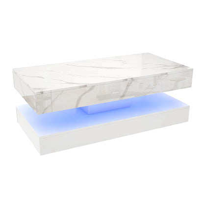 Coffee Table with LED lights, Double-Layer Design with Storage Drawers