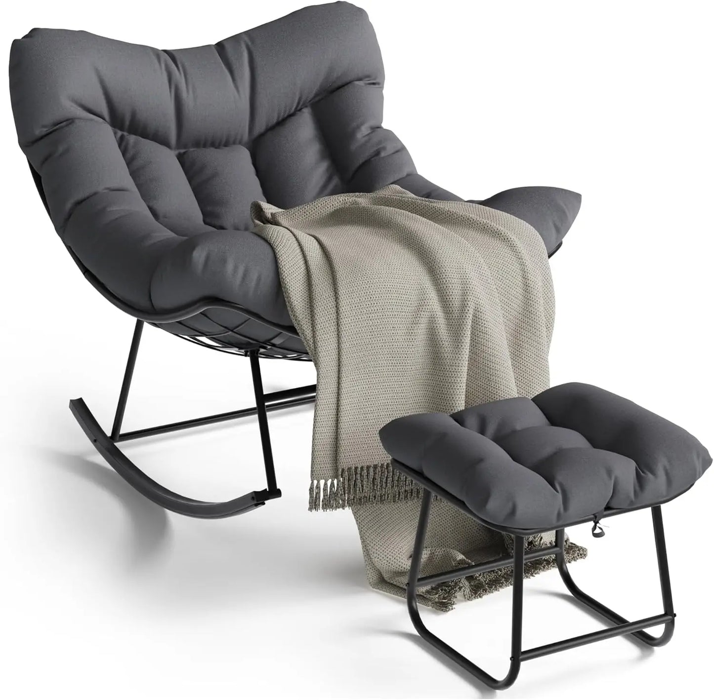 Outdoor Papasan Rocking Chair with Footrest