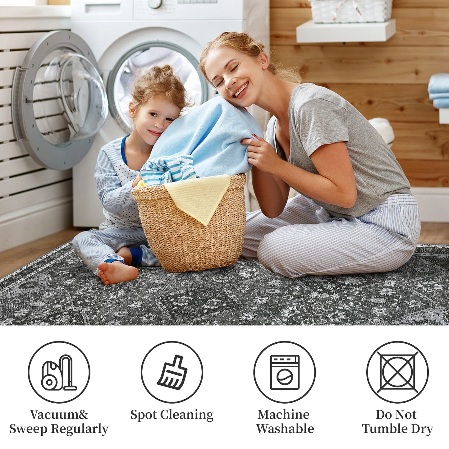 Rug, Machine Washable, Non-Slip, Stain & Water Resistant,