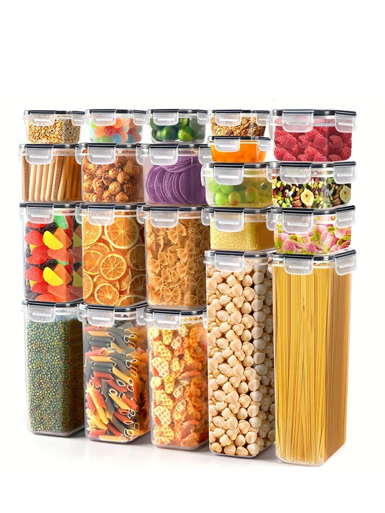 42pcs Sealed food storage containers with LIDS, grain, flour, sugar, labeled