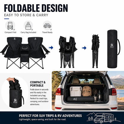 2-Seater  Folding Camping Chair with Built-in Umbrella