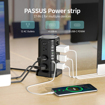 power strip equipped with a surge protector.