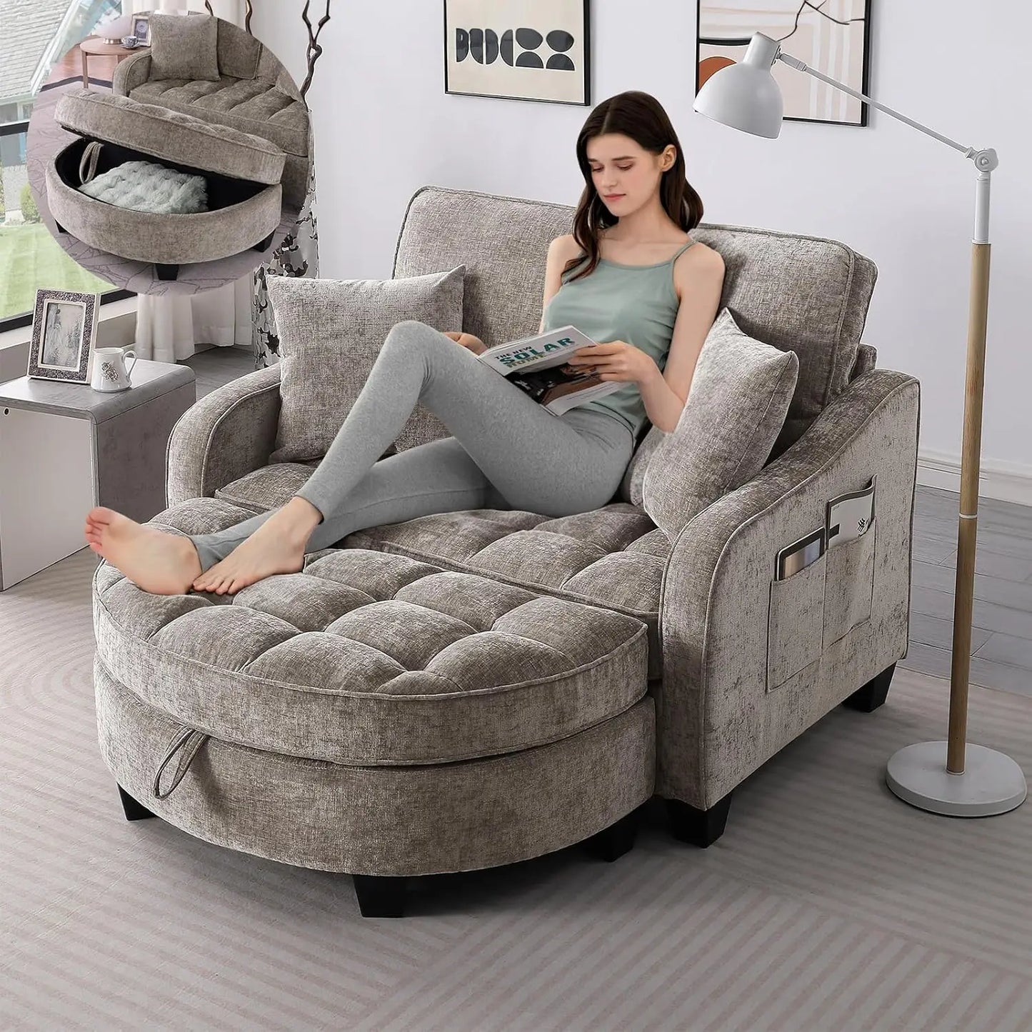 Chaise Lounge Chair Indoor with Ottoman