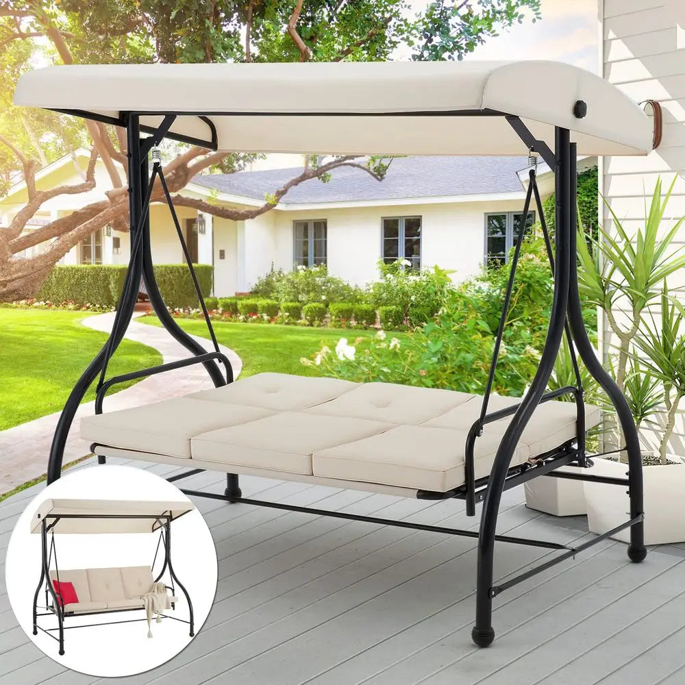 3Seat Outdoor Patio Swing With Canopy