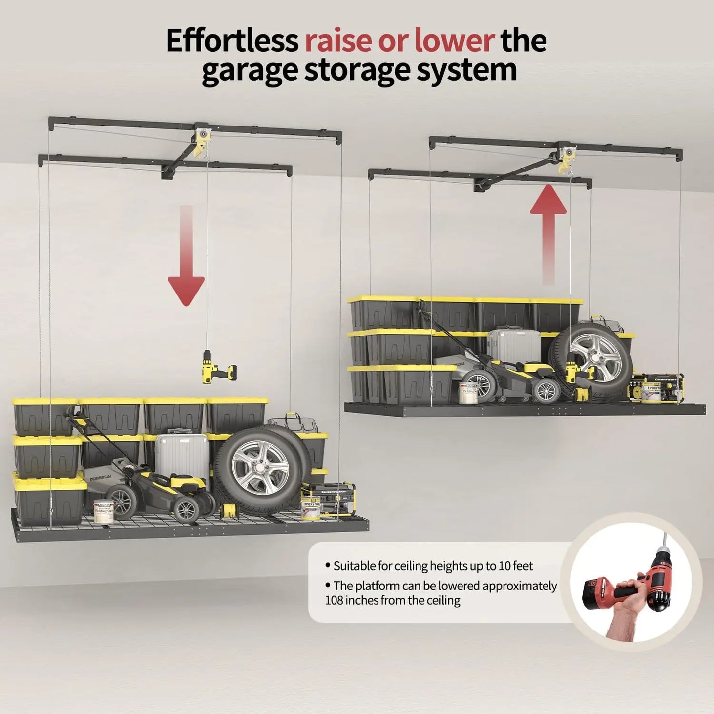 Overhead Garage Storage Rack, Lift System