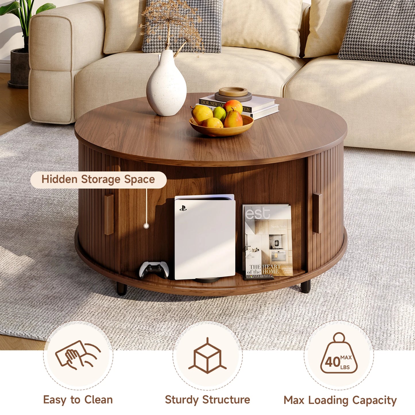Round Coffee Table with Storage