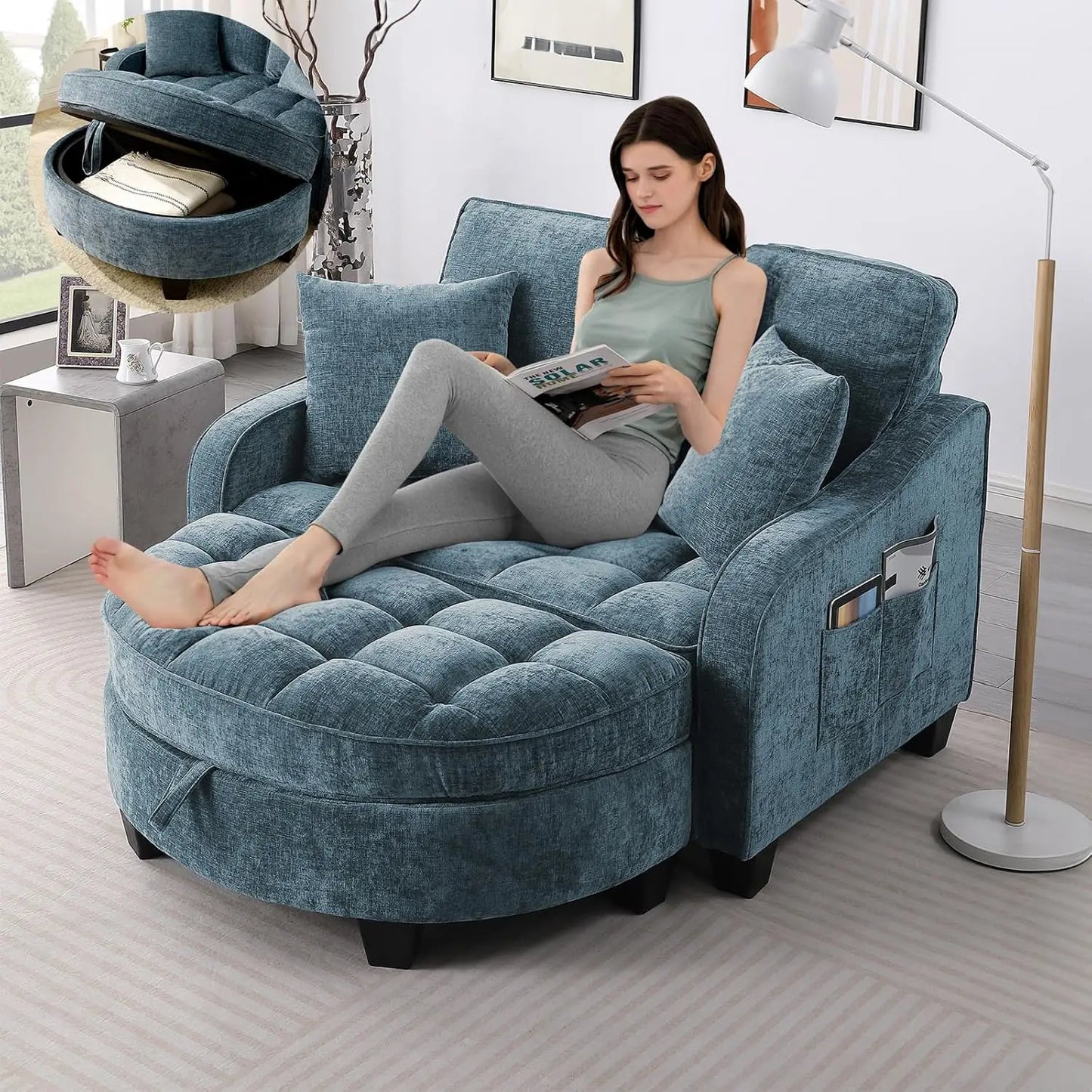 Chaise Lounge Chair Indoor with Ottoman