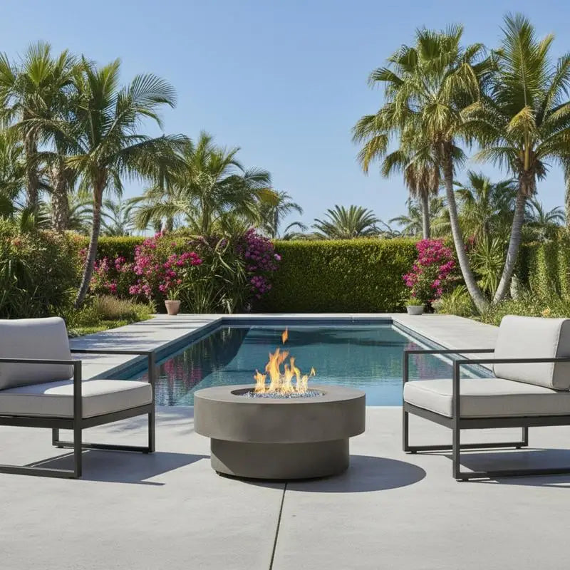 34-inch Round Propane Fire Pit Table, with Burner Lid, Glass Rocks, and Cover