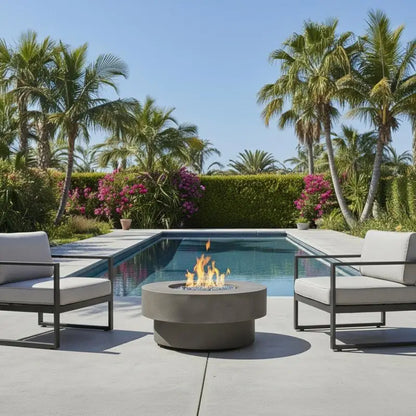 34-inch Round Propane Fire Pit Table, with Burner Lid, Glass Rocks, and Cover