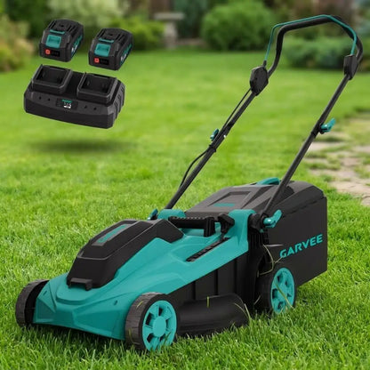 Electric Push Lawn Mower with Dual Charger, Grass Collection Bag & Foldable Handle