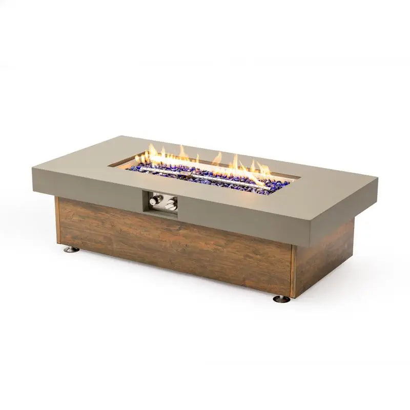 48" Iron Fire Pit Table with Wood Finish