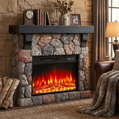 Electric Fireplace with Mantel, Freestanding with Remote Control