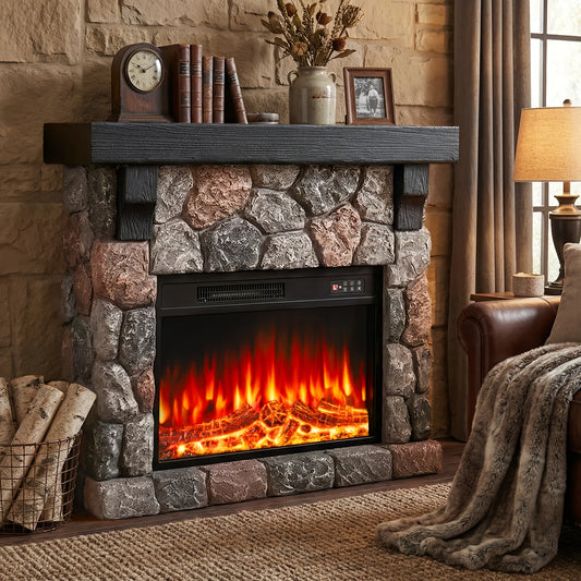 Electric Fireplace with Mantel, Freestanding with Remote Control