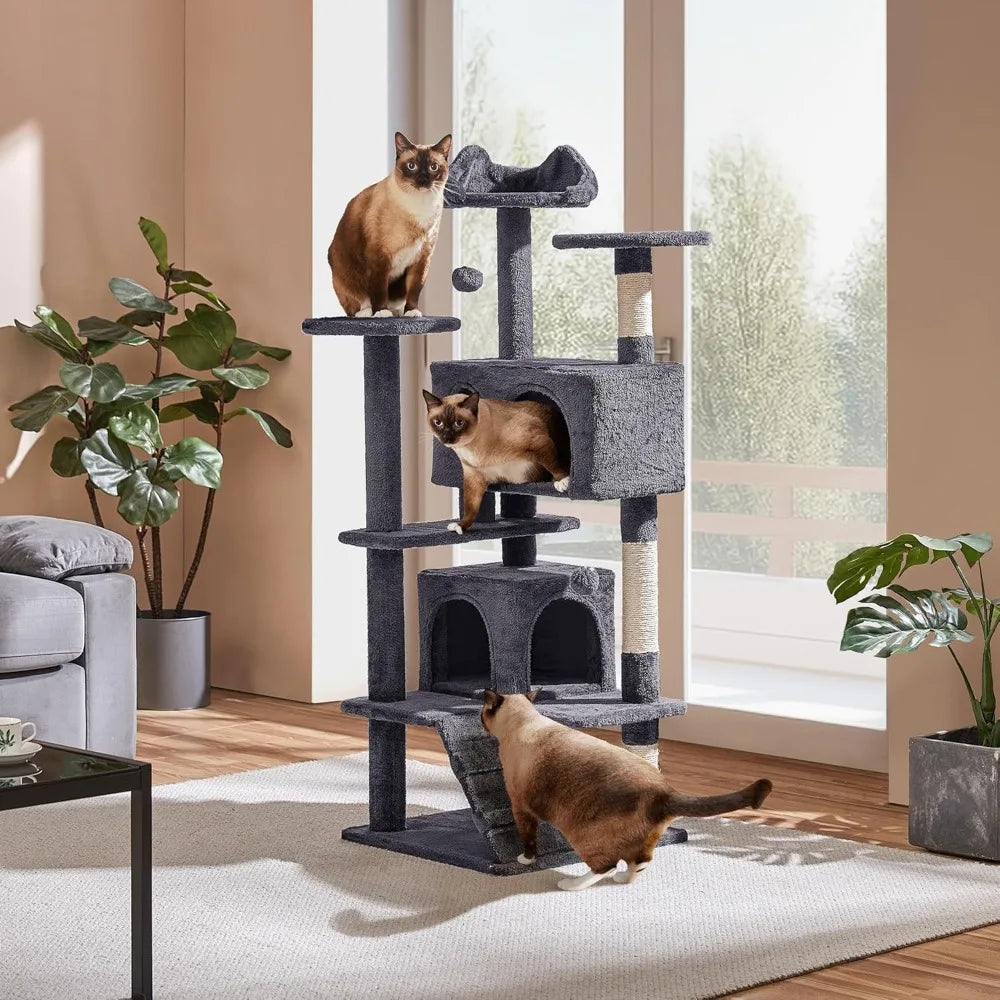 Cat Tree, Tower with Perch, Caves, Scratching Posts,Ladder, and Plush Balls