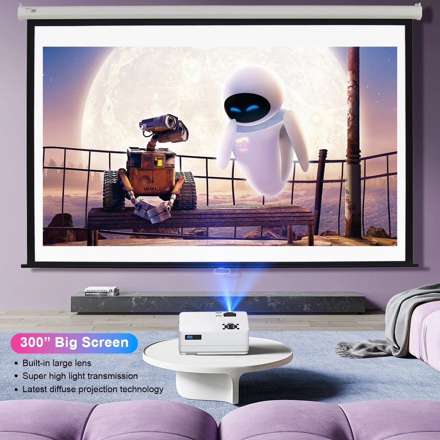 Full HD Movie Projector/300" Display Outdoor Movies, Home Theater