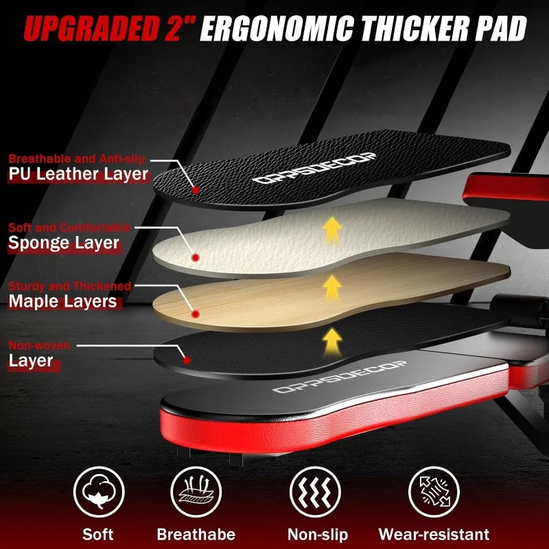 Foldable Weight Bench with Leg Extension/Leg Curl, Squat Rack