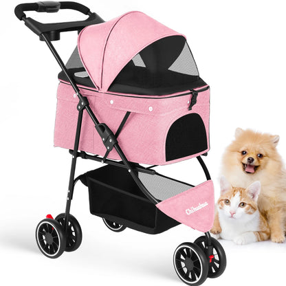 Pet Stroller, Foldable with Breathable Mesh Canopy