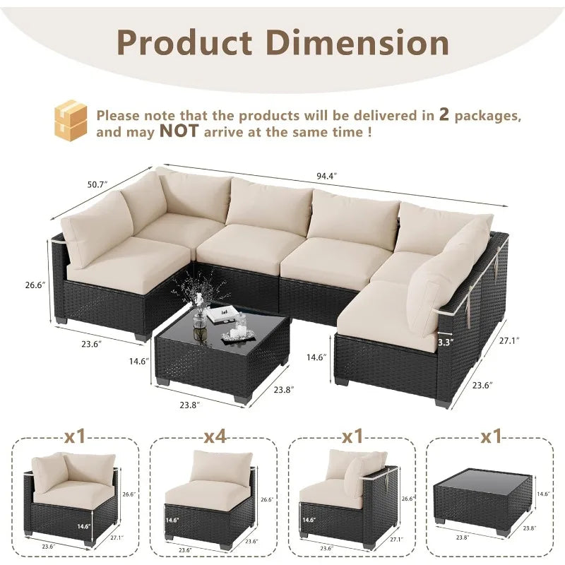 Outdoor Patio Furniture Set, Sectional Sofa, Wicker Rattan Patio Furniture