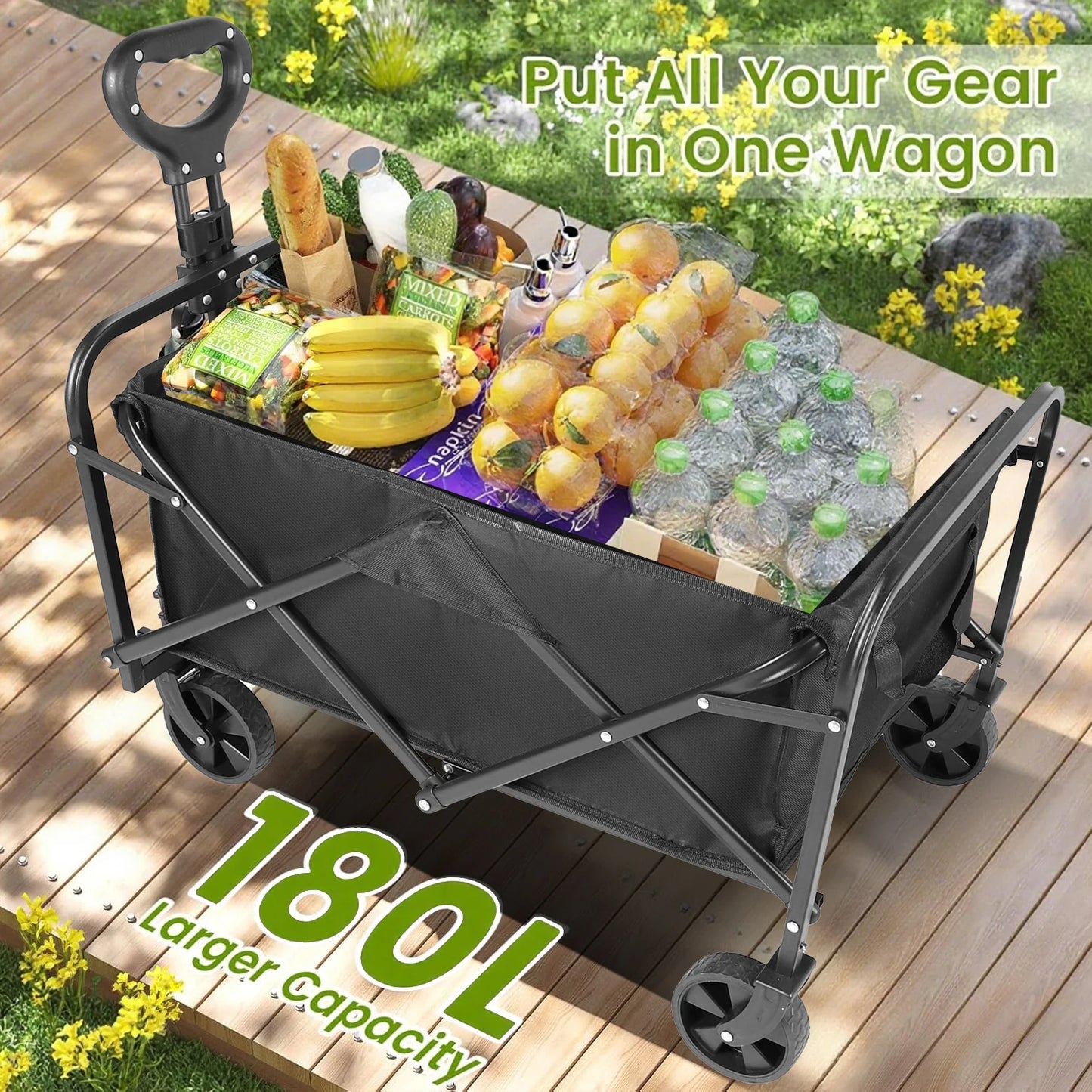 Portable Wagons for Groceries, with All-Terrain Wheels  Drink Holders