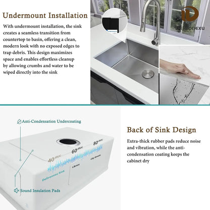 30-Inch Kitchen Sink, Stainless Steel Single Bowl with Brushed Finish and Drain Kit
