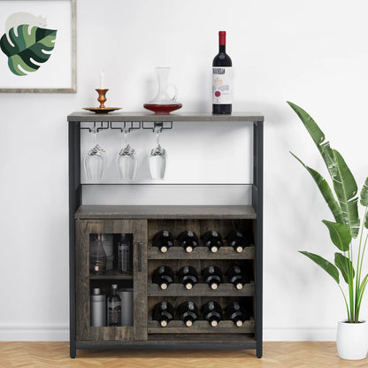 Wine Bar Cabinet With Adjustable Shelves & Glass Holders