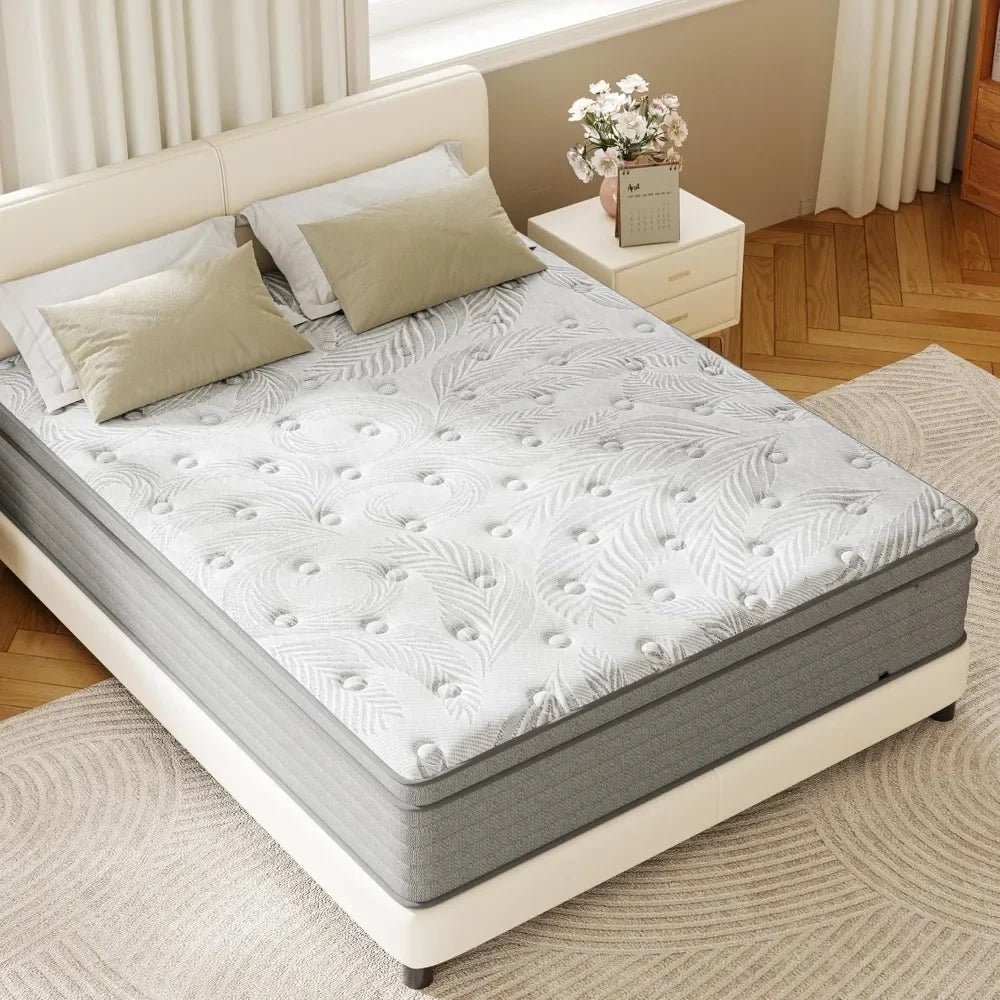 Mattress 14 Inch Gel Memory Foam Mattress with Individual Pocket Springs for Pressure Relief