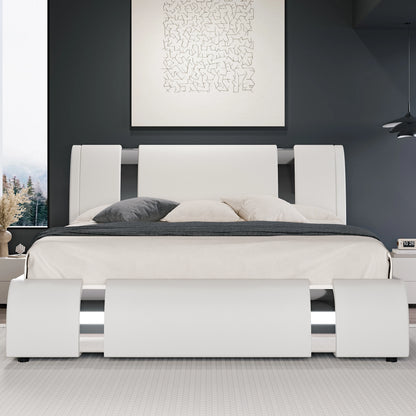 Low Profile Platform Bed with Height-Adjustable Headboard Faux Leather