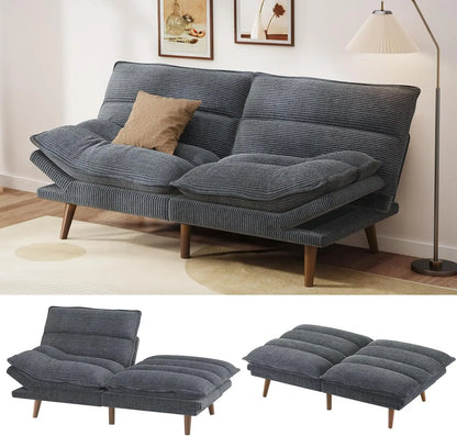 Futon Sofa Bed, 66 Inch Corduroy Futon Couch Convertible with Adjustable Backrest and Armrests, Recliner Sleeper, Customized