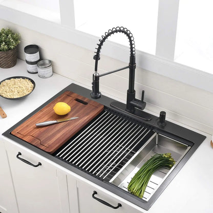 33-Inch Kitchen Sink with Cutting Board and Strainer, Stainless Steel