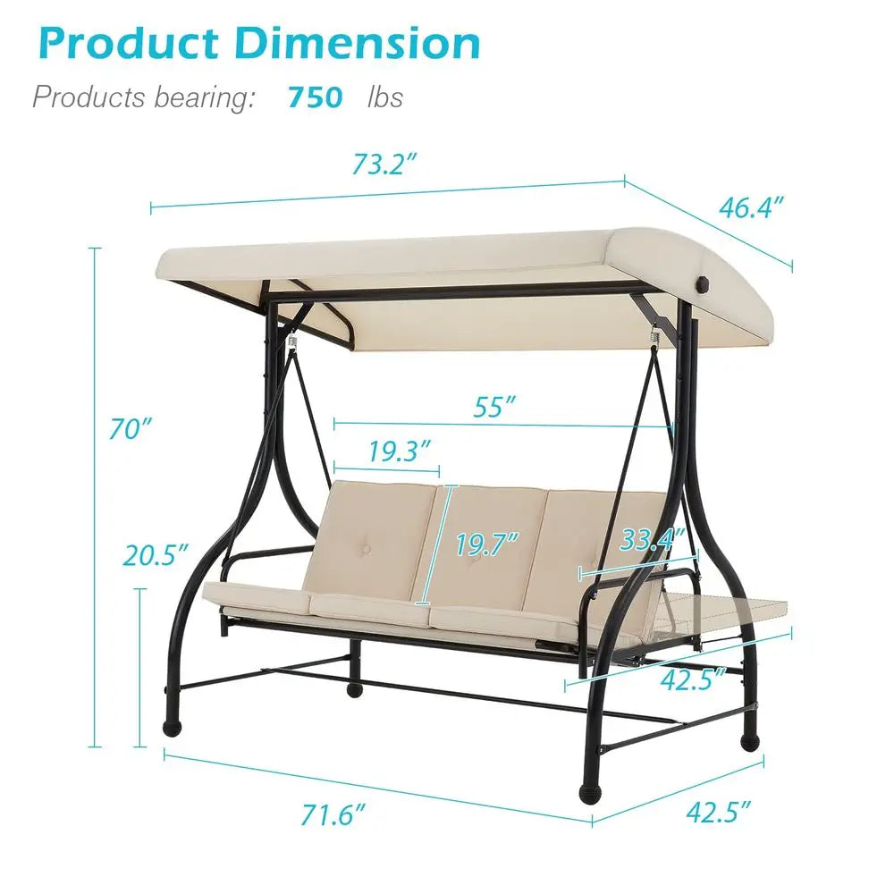 3Seat Outdoor Patio Swing With Canopy