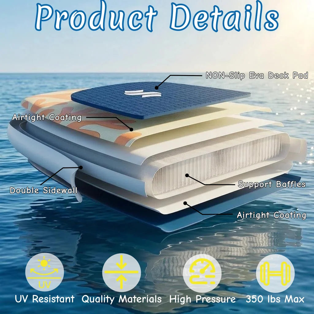 Inflatable Paddle Board with Premium Accessories, Suitable for Sea or Lake