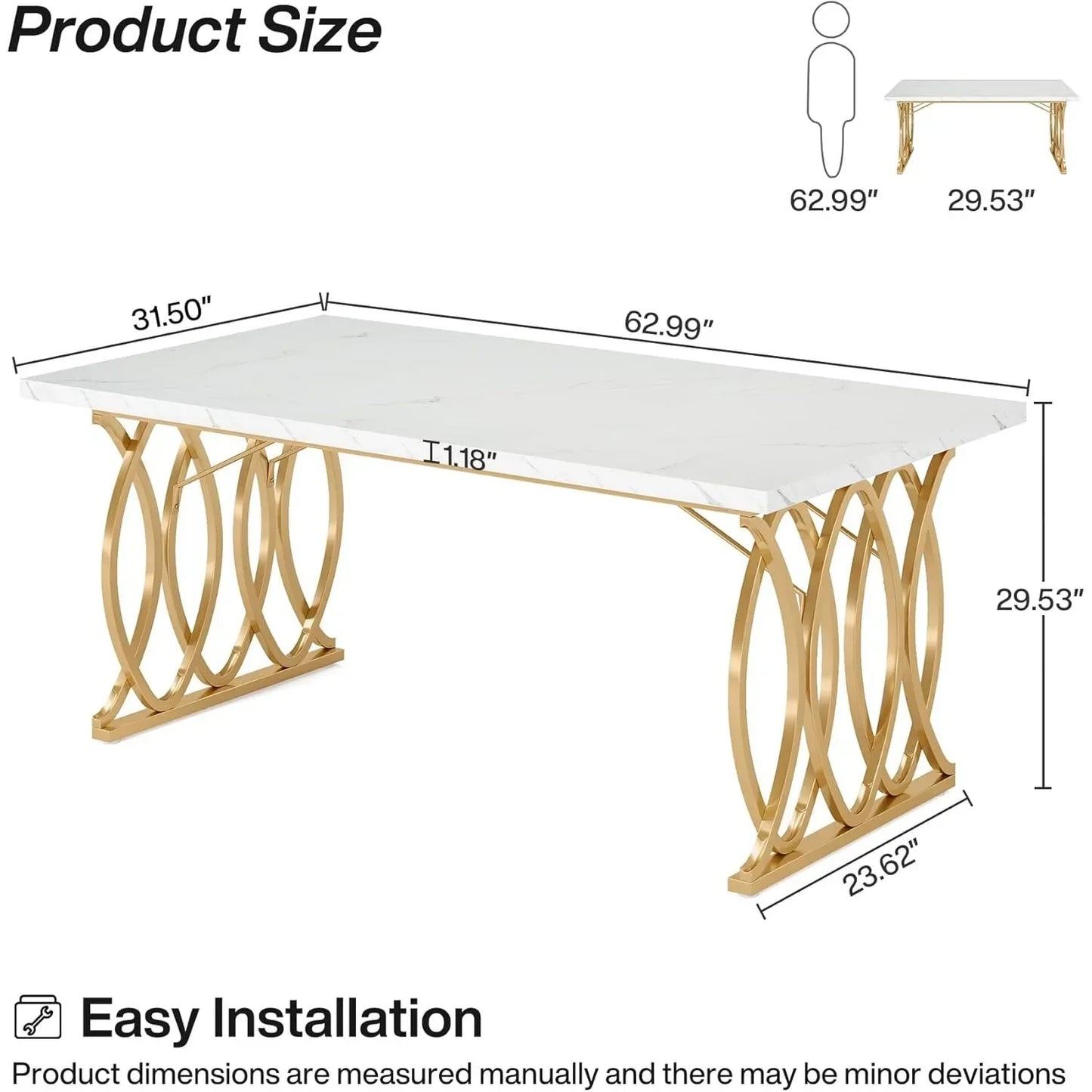 63" Large Kitchen Table for 4-6 People, Rectangular