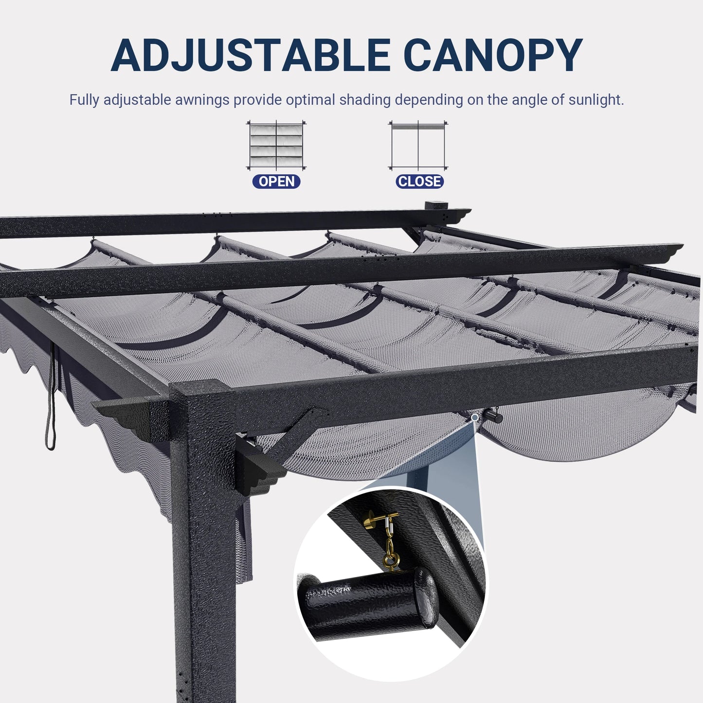 10x12FT Outdoor Aluminum Pergola, with Retractable Canopy and Anchoring Stand