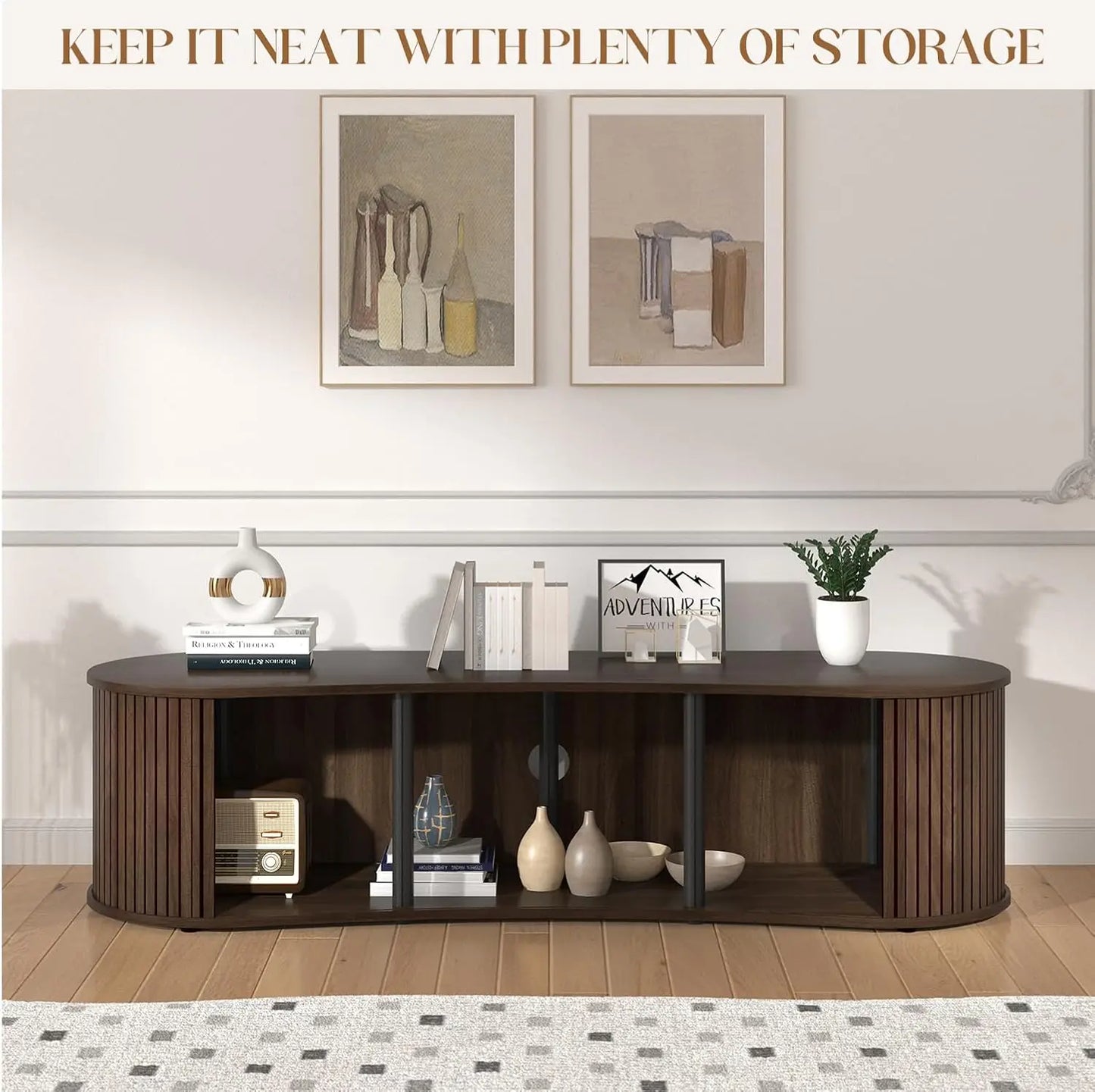 Wood TV Stand Media Console Storage Cabinet